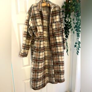 Bardot long plaid fuzzy shacket, xsmall
